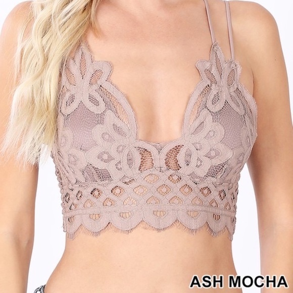 Other - LACE BRALETTE WITH BRA PADS CROCHET: ASH MOCHA M